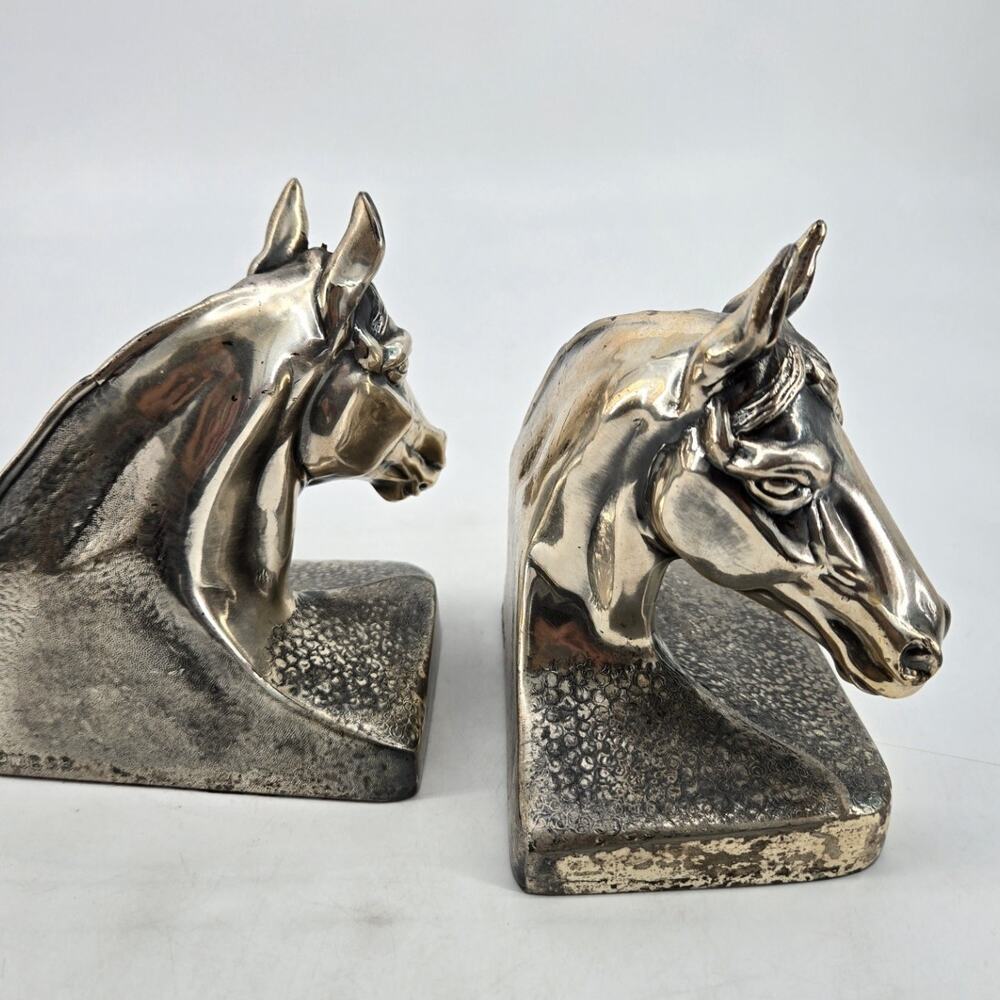 Vintage 1950s Equestrian Horse Head Pair Cast Metal Philadelphia Mfg Co Bookends - Picture 2 of 15